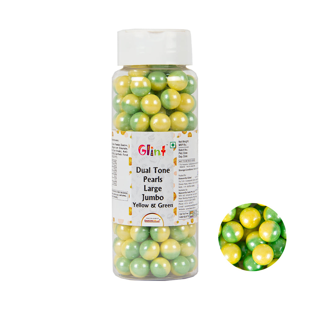 Glint Dual Tone Pearl Balls for Cake Decoration ( 10mm ) ( Yellow & Green ), 150g | Dual Colour Cake Sprinkle For Cake Decoration | 150g