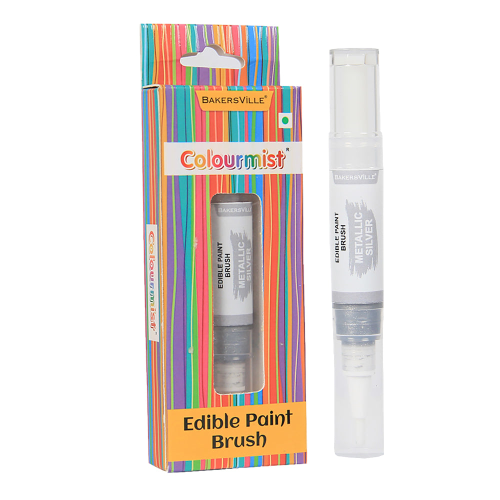 Colourmist Edible Paint Brush With Metallic Paint ( Metallic Silver ) | Food Colour Paint Brush For Dessert | 1pc