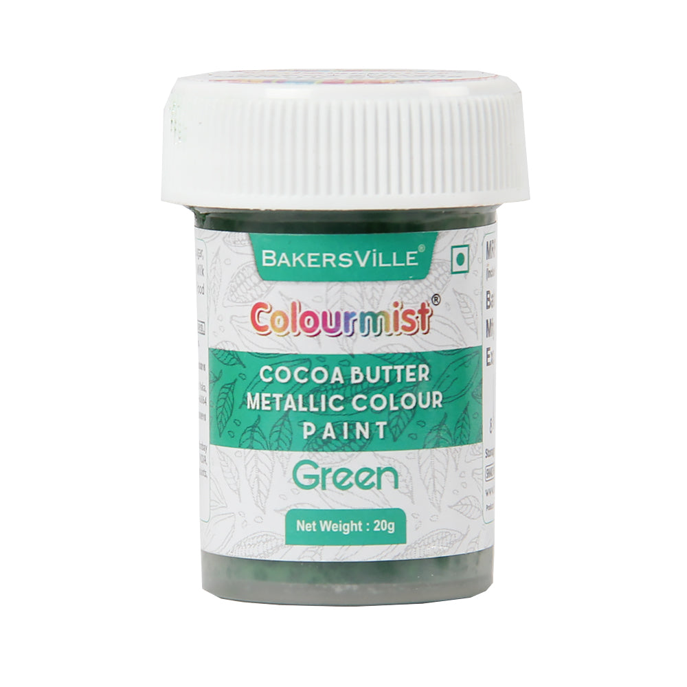 Colourmist Cocoa Butter Metallic Colour Paint (Metallic Green), 20g | Color Paint For Chocolate, Icing, Airbrush, Gumpaste | Metallic Green, 20g