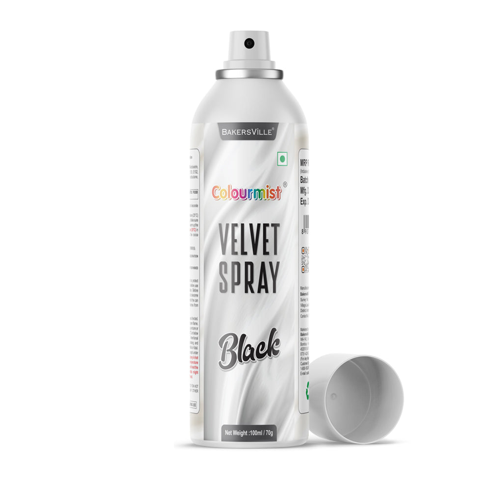 Colourmist Velvet Spray ( Black ), 100ml | Premium Cocoa Velvet Butter Spray Color for Frozen Dessets & Cakes | ( Black ) | 100ml