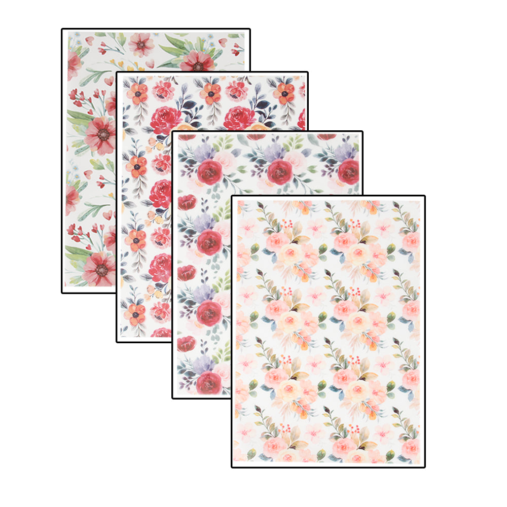 FooDecor Printed Edible Wafer Paper Sheets, Assorted Pack Of 4 (Floral Theme), Cake Decoration Sheet, Floral Theme Frosting Sheet, Cake Wrap, A4 Size