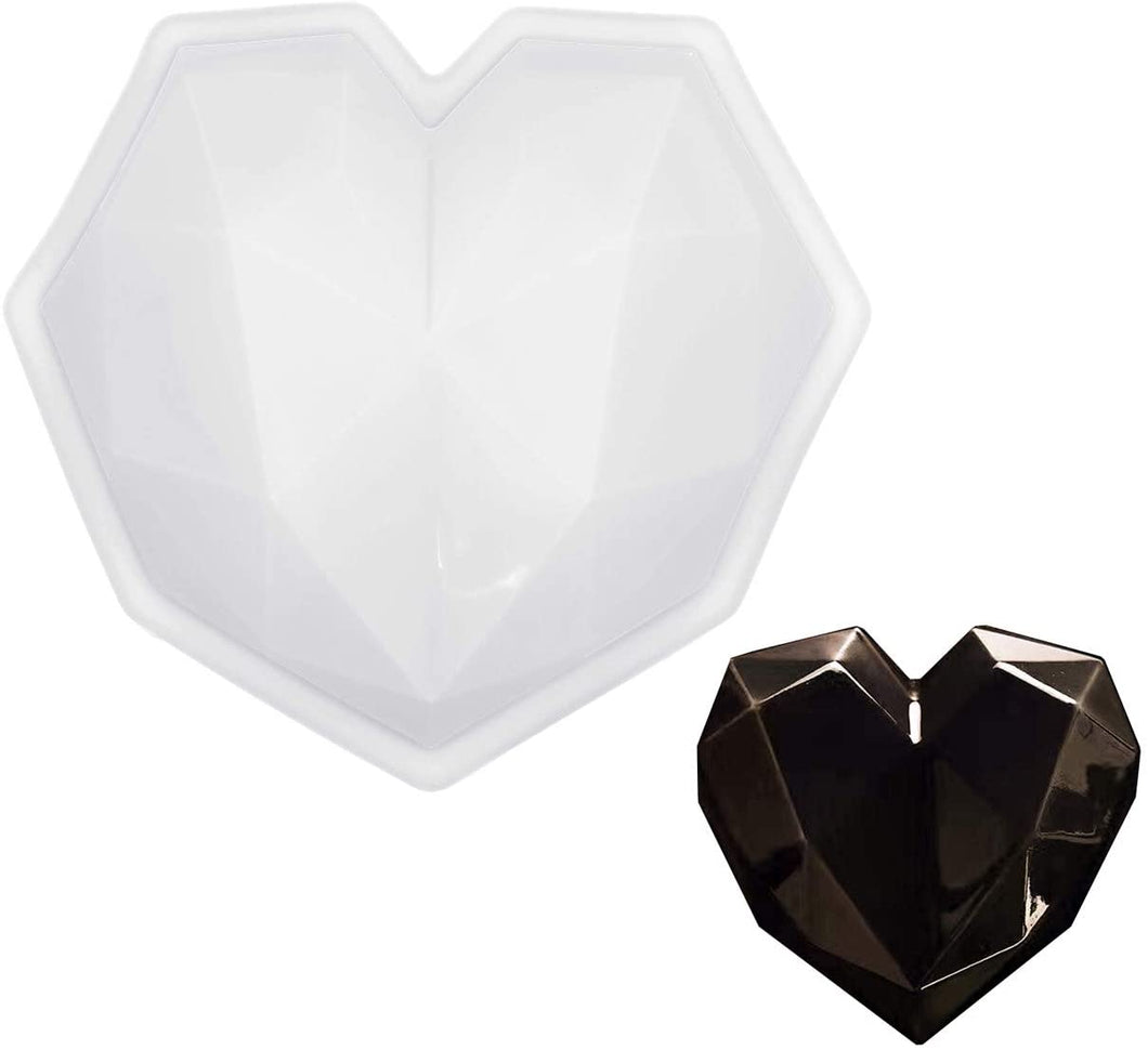FineDecor Diamond Heart Shape Silicone Mousse/Pinata Cake Mould, Mousse Fudge 3D Heart Mould for Chocolate Baking Pan, FD 3177