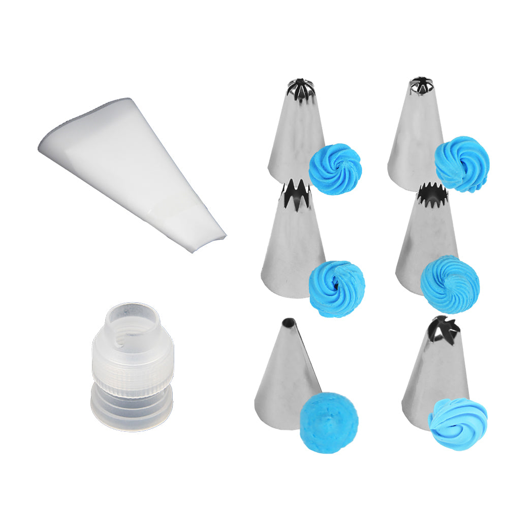 FineDecor Stainless Steel Cake Decorating Nozzle Set(5 Pcs) With Pastry Bag & Coupler (1 Pc), Piping Set for Cake Decoration and Icing - FD 2942