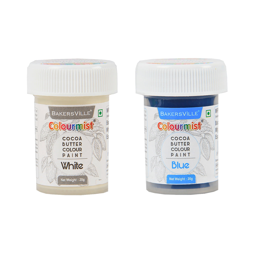 Colourmist Cocoa Butter Colour Paint, Pack Of 2 Colours (White, Blue) 20g Each|Color Paint For Chocolate, Icing, Airbrush, Gumpaste