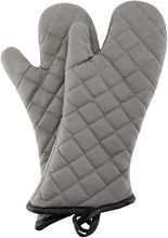 Load image into Gallery viewer, FineDecor Small Professional Cotton Oven Mitt with Quilted Lines, Heat Resistant, Flexible Oven Hand Gloves, Grey, 1 Pair, 22 cm* 15 cm (FD 3059)
