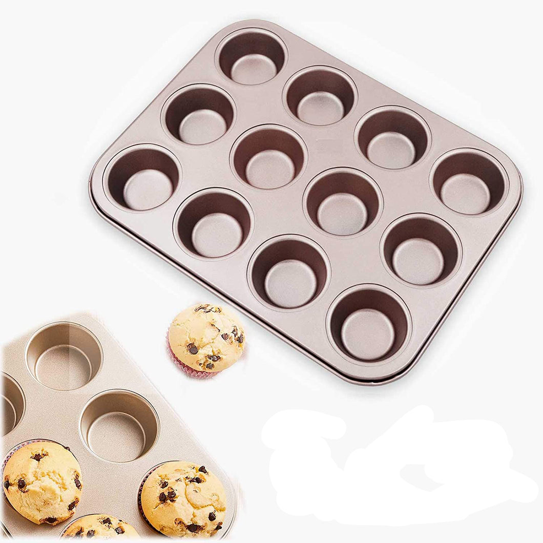 FineDecor Nonstick Muffin Cake Pan, Bakeware 12-Cavity Muffin Tin With Grips For Oven Baking- 12 Cup (Champagne Gold), FD 3122
