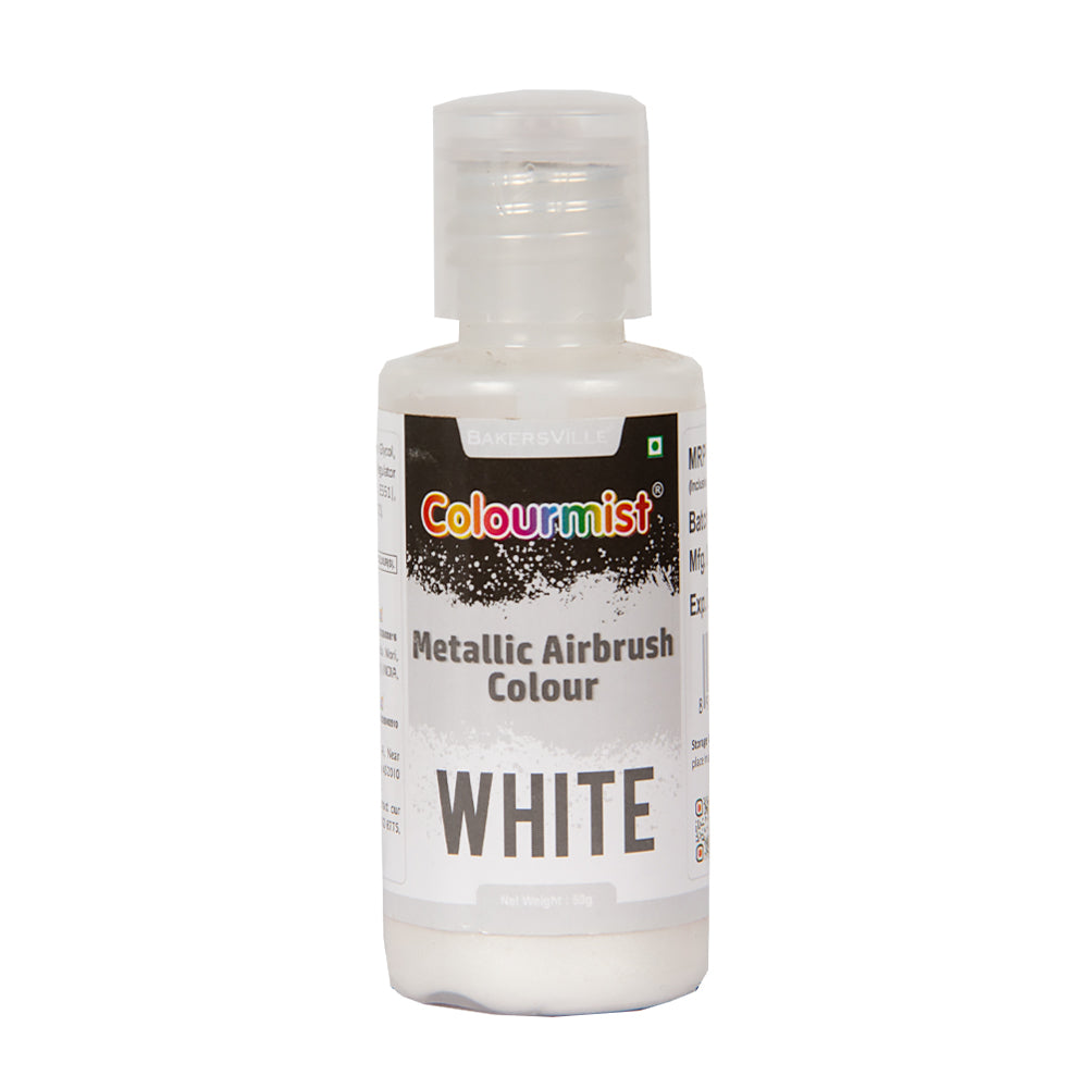 Colourmist Concentrated Vibrant Airbrush Metallic Food Colour (METALLIC WHITE), 50g | Airbrush Colour For Cakes, Choclate, Fondant, Icing and more