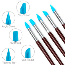 Load image into Gallery viewer, FineDecor Silicone Modeling Tool set (5 Pcs), Fondant / Gumpaste Tool  Rubber Tip Silicon Brushes Pottery Clay Pen Shaping Carving Tools - FD 3002
