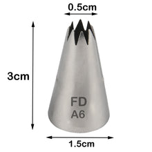 Load image into Gallery viewer, FineDecor Piping Tip, Stainless Steel Icing Piping Nozzle Tip, Cake Decorating Tools Cream Puff Decor Pastry Icing Piping Tool for Baker, 1psc (A6)
