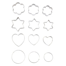 Load image into Gallery viewer, FineDecor Cookie Cutter Stainless Steel Cookie Cutter Set (Heart Shape, Round Shape, Star Shape, Flower Shape) (12 Pieces) - FD 3101
