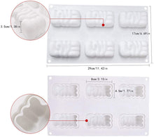 Load image into Gallery viewer, FineDecor Love Text Shape Silicone Mousse Cake Mould, Non-stick Love Shape Silicone Mould Tray for Baking, Dessert, Biscuit &amp; Soap FD 3171 (6 Cavity)
