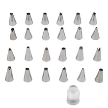 Load image into Gallery viewer, FineDecor Stainless Steel Cake Decorating Nozzle Set (24 Pcs) With Coupler | Piping Set for Cake Decoration and Icing - FD 2943
