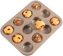 Load image into Gallery viewer, FineDecor Nonstick Muffin Cake Pan, Bakeware 12-Cavity Muffin Tin With Grips For Oven Baking- 12 Cup (Champagne Gold), FD 3122
