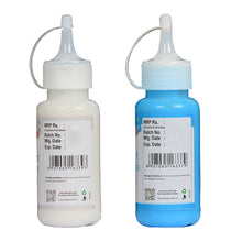 Load image into Gallery viewer, Colourmist Cake Decorating Drip Assorted 100g Each, Pack Of 2 Edible Drips (VIBRANT WHITE ,VIBRANT SKY BLUE), 100 gm Each
