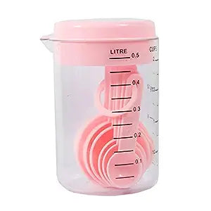 FineDecor Measuring Spoon and Jar Set of 7 Pcs - Pink