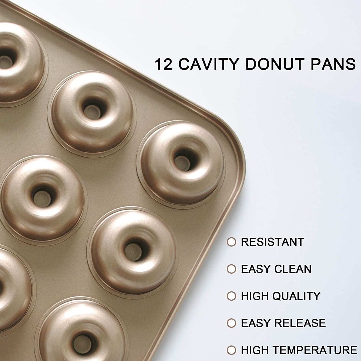 CHEFMADE Donut Mold Cake Pan, 12-Cavity Non-Stick Pattern Doughnut Bakeware for Oven Baking (Champagne Gold)