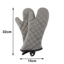 Load image into Gallery viewer, FineDecor Large Professional Cotton Oven Mitt with Quilted Lines, Heat Resistant, Flexible Oven Hand Gloves, Grey, 1 Pair, 32 cm* 15 cm (FD 3061)
