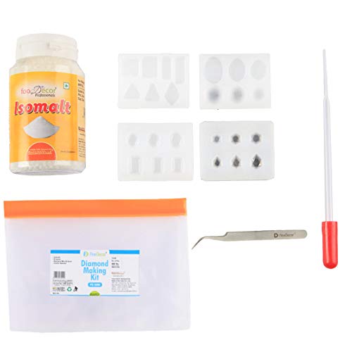 Finedecor Diamond Making Kit, Isomalt Kit, Sugar Candy Kit - Foodecor Isomalt (125 gm), Diamond Mould (25 Cavity), Chefs Tweezer, Dropper & Peva Bag