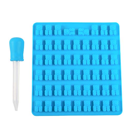 FineDecor 53 Cavity Silicone Gummy Bear Mold with 1 Dropper, Silicone Bear Designed Gummy Jelly Candy Mould Chocolate Mold  (Blue)
