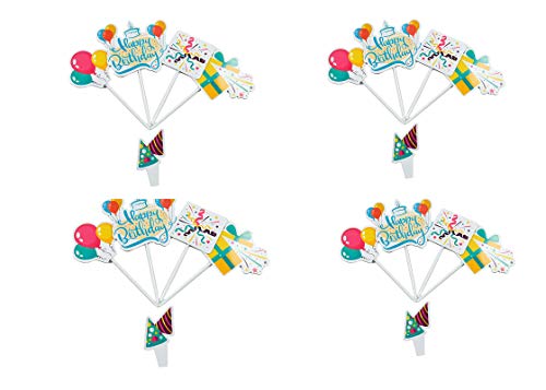 Let's Party Cake Topper Pack of 4, 20 Pieces (Birthday Theme)