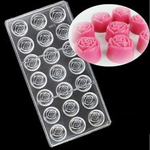 Load image into Gallery viewer, FineDecor Rose Flower Shaped Polycarbonate Chocolate Mold  (21 Cavities), Transparent, FD 3424
