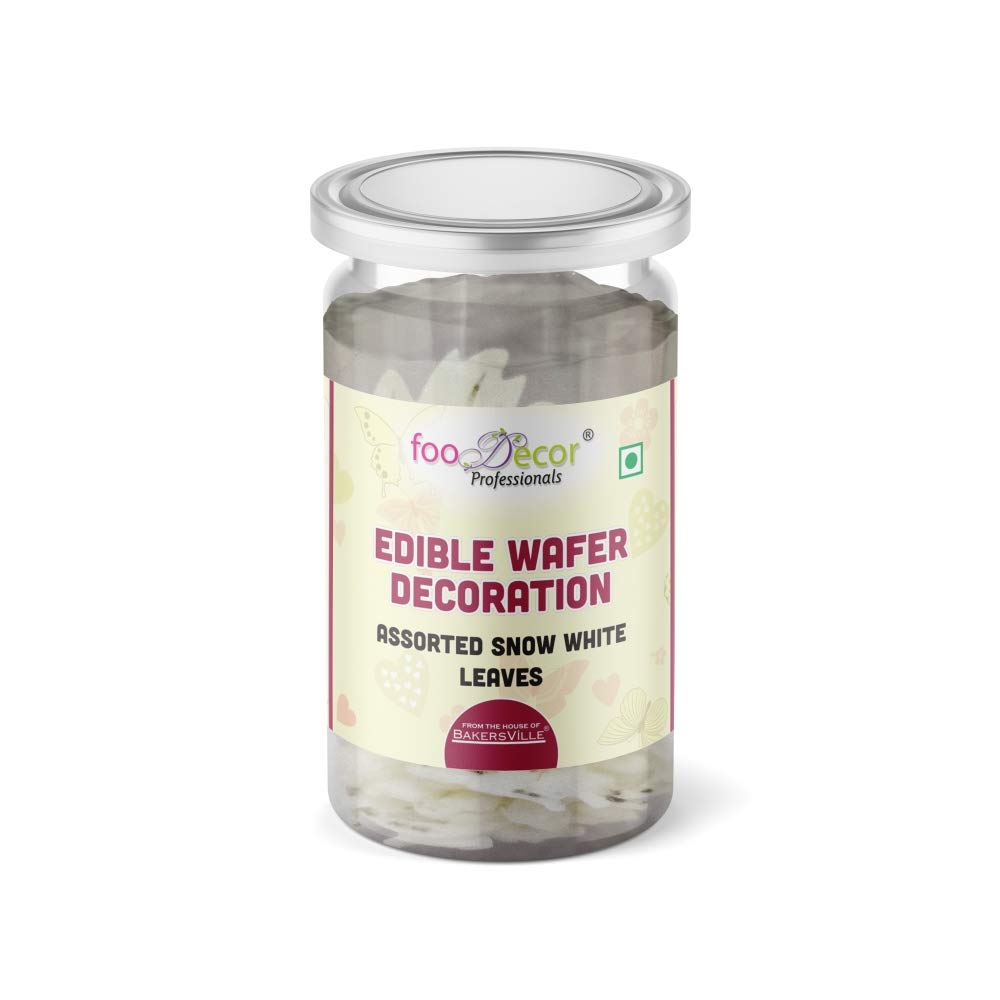 Food decor Edible Wafer Decoration Assorted Snow White Leaves-Bv-2906 (30 Pcs x 1 Jar), 30 g