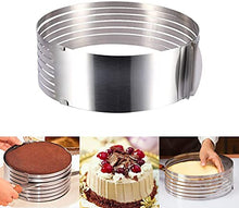 Load image into Gallery viewer, FineDecor Cake Slicer Adjustable Cake Rings 7-Layer Cake Cutter Stainless Steel, 9-12 inch Round Cake Mousse Ring Mold Movable Mold FD 3293
