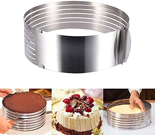 FineDecor Cake Slicer Adjustable Cake Rings 7-Layer Cake Cutter Stainless Steel, 9-12 inch Round Cake Mousse Ring Mold Movable Mold FD 3293
