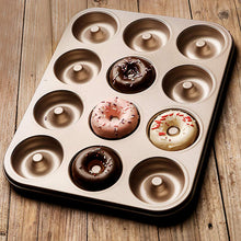 Load image into Gallery viewer, FineDecor Nonstick Carbon Steel Donut Baking Pan, Donut Baking Mould, Bagels Baking Tray for Cake Muffins Doughnut, FD 3108 (12 Cavity)
