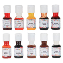 Load image into Gallery viewer, Colourmist Aroma Assorted 20 Gm, Pack of 10 Aroma (Orange, Blueberry, Strawberry, Coffee, Hazelnut, Rum, Butterscotch, Pineapple, Mango, Red Velvet)
