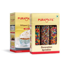 Load image into Gallery viewer, Puramate Combo Pack - Vanilla Whipped Cream Powder &amp; Rainbow Decoration Sprinkles, 100g Each
