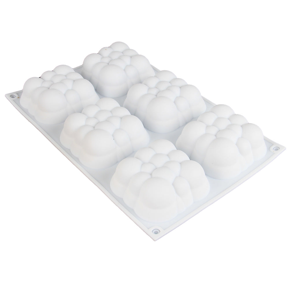 FineDecor 3D Cloud Shape Mousse Cake Mould, Silicone Mousse Mould Square Bubble Shape Mould for Baking, FD 3168 (6 Cavitiy)