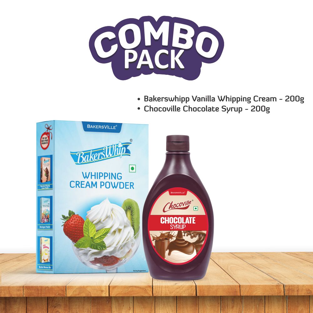 Bakersville Combo Of Vanilla Whipping Cream 200g, Chocoville Chocolate Syrup 200g