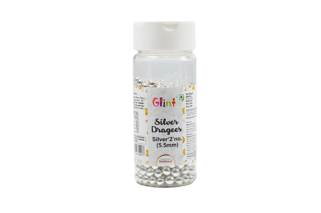 Glint Silver Dragee, '2' Number (5.5 MM), 75 Gm