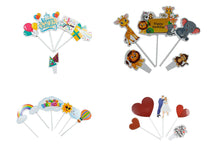 Load image into Gallery viewer, Let&#39;s Party 4 in 1 (Jungle, Birthday, Love &amp; Rainbow) Assorted Theme Cake Topper Pack of 4, 20 Pieces
