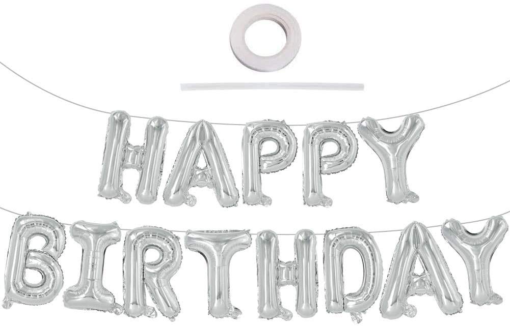 Let's Party Happy Birthday Balloon Silver (16 Inch), 13 Pcs Reusable