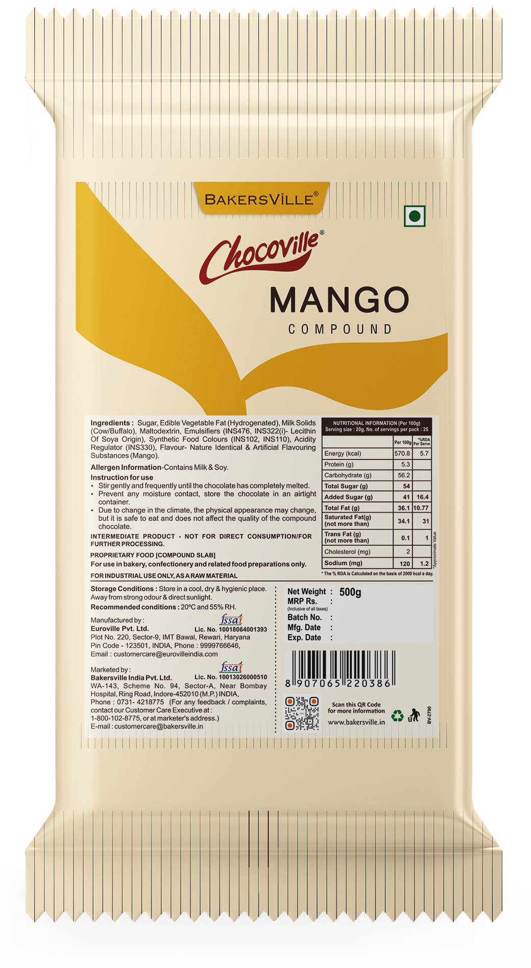 Chocoville Mango Compound Slab, 500g