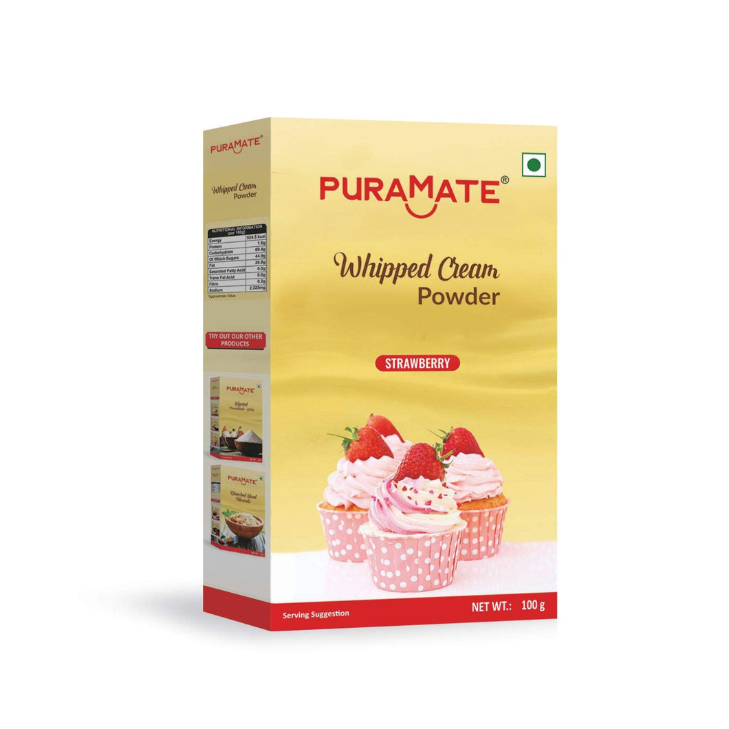 Puramate Whipped Cream Powder - Strawberry, 100 Gm