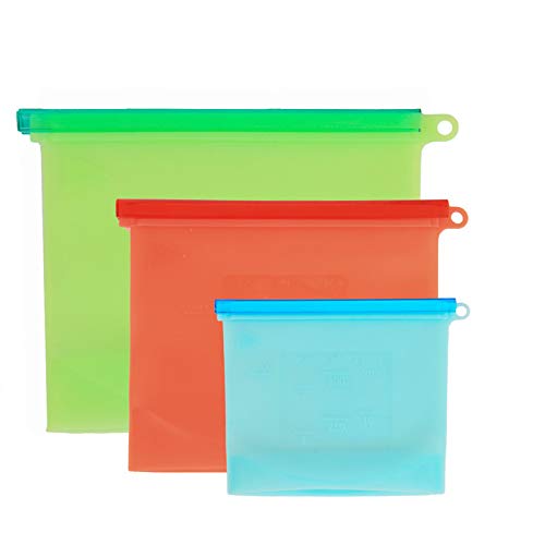 Puramate Prime 3 Pack Reusable Silicone Food Preservation Bags, Airtight Seal, Silicone Versatile Cooking Bag for Refrigerator and Microwave