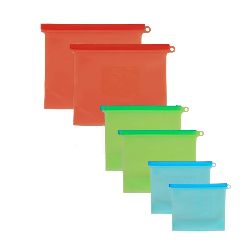 Puramate Prime 6 Pack Reusable Silicone Food Preservation Bags, Airtight Seal, Silicone Versatile Cooking Bag for Refrigerator and Microwave
