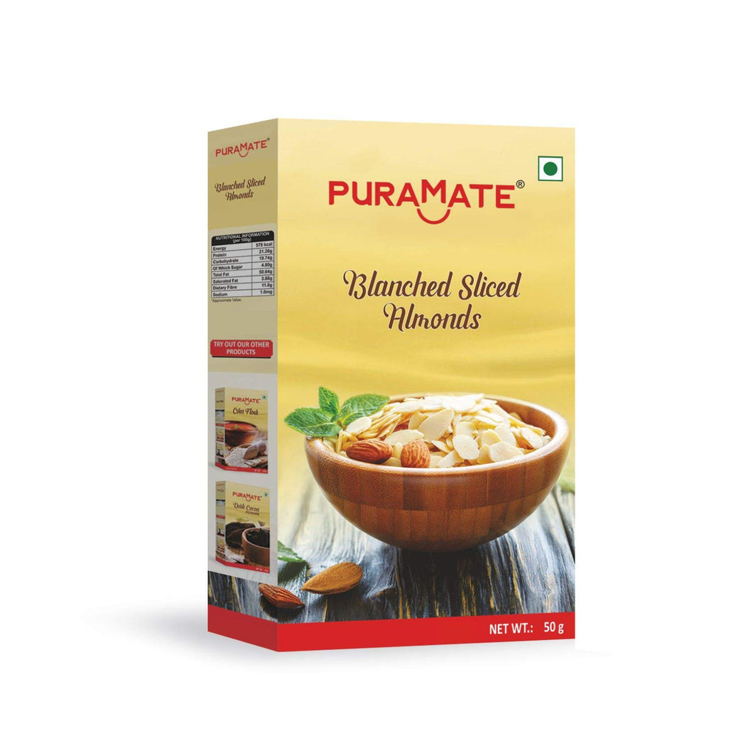 Puramate Blanched Sliced Almonds, 50g