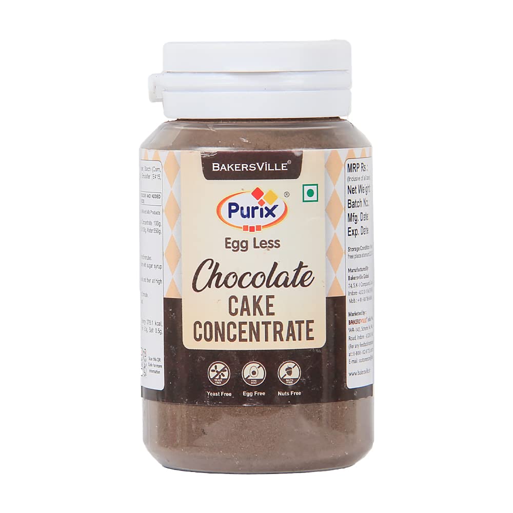 Purix Premium Eggless Concentrate Chocolate Cake Mix | Egg-Less | Vegan | Extra Soft | Instant Cake Mix Powder | 100g