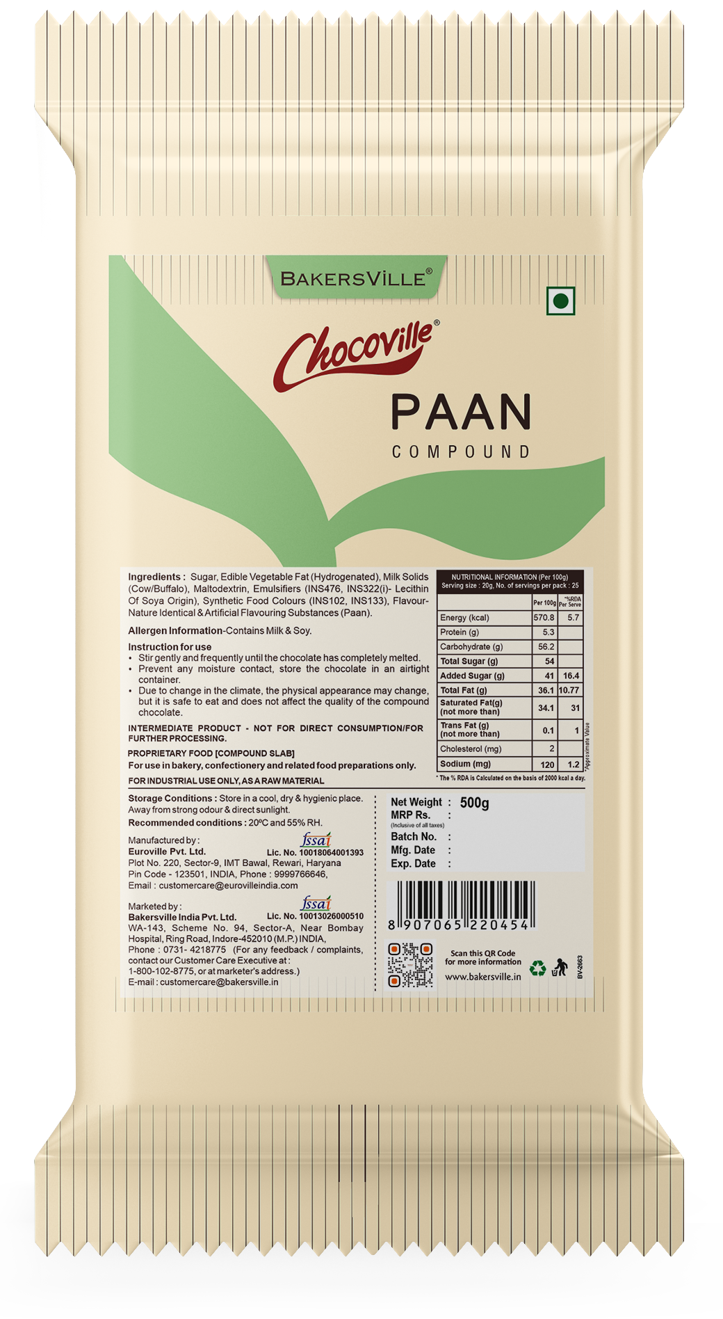 Chocoville Paan Compound Slab, 500 g