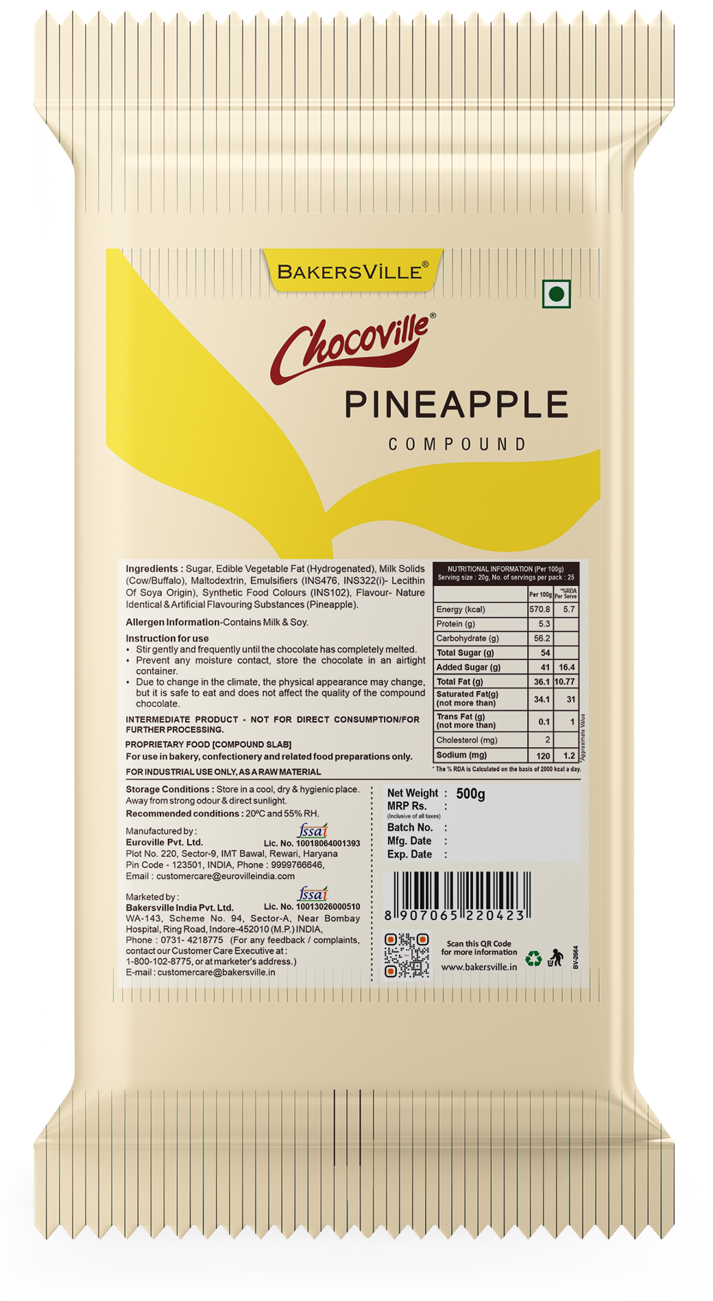 Chocoville Pineapple Compound Slab 500g