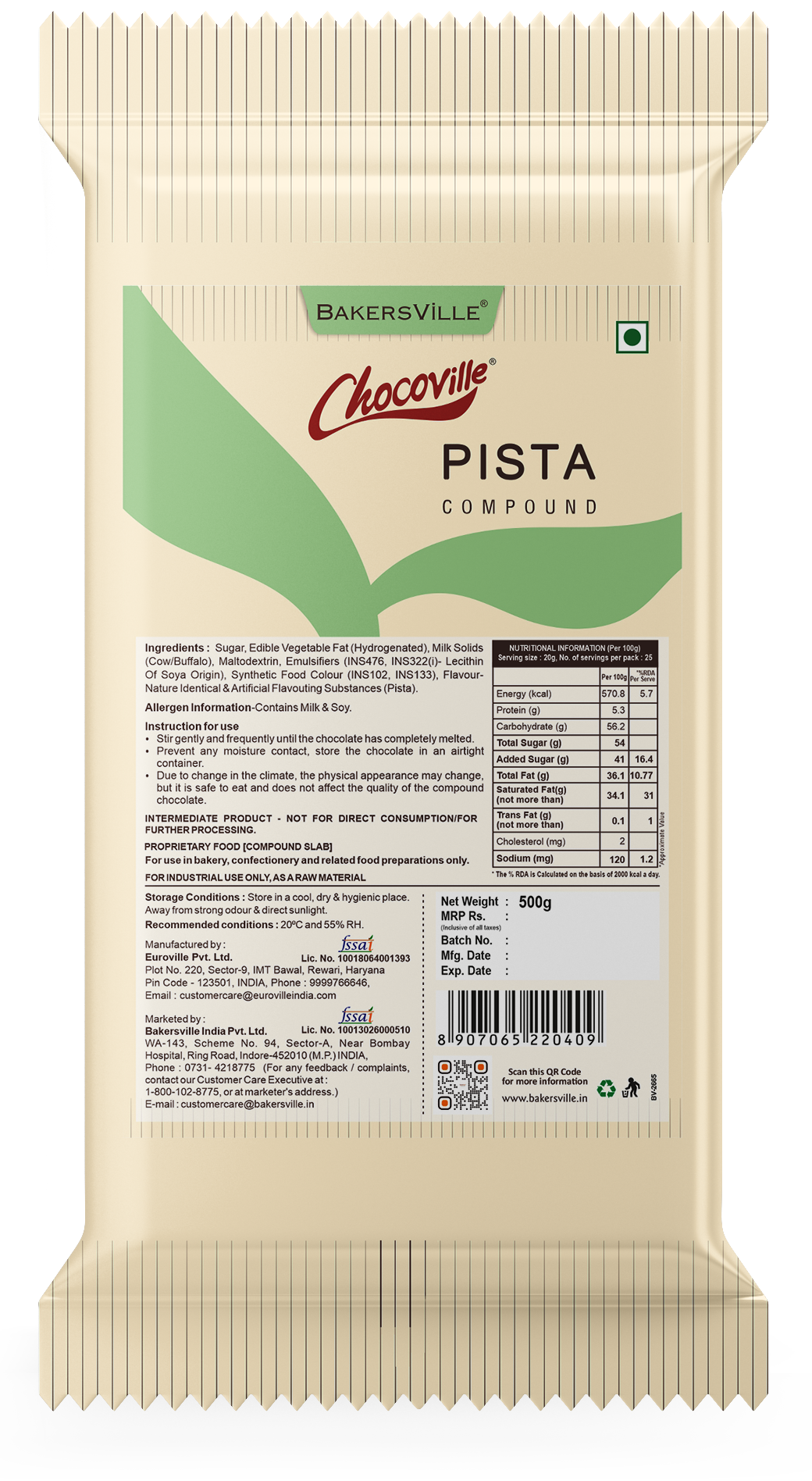 Chocoville Pista Compound Slab 500g