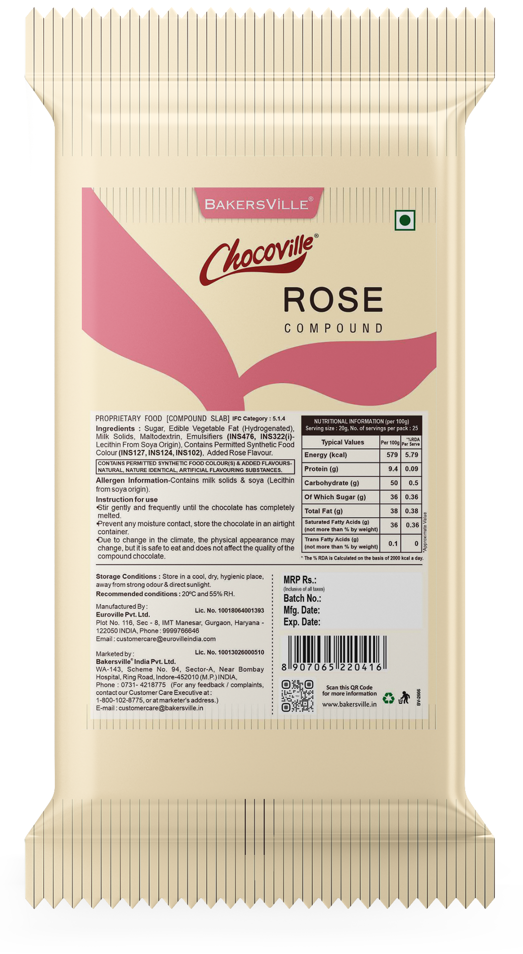 Chocoville Rose Compound Slab, 500 g