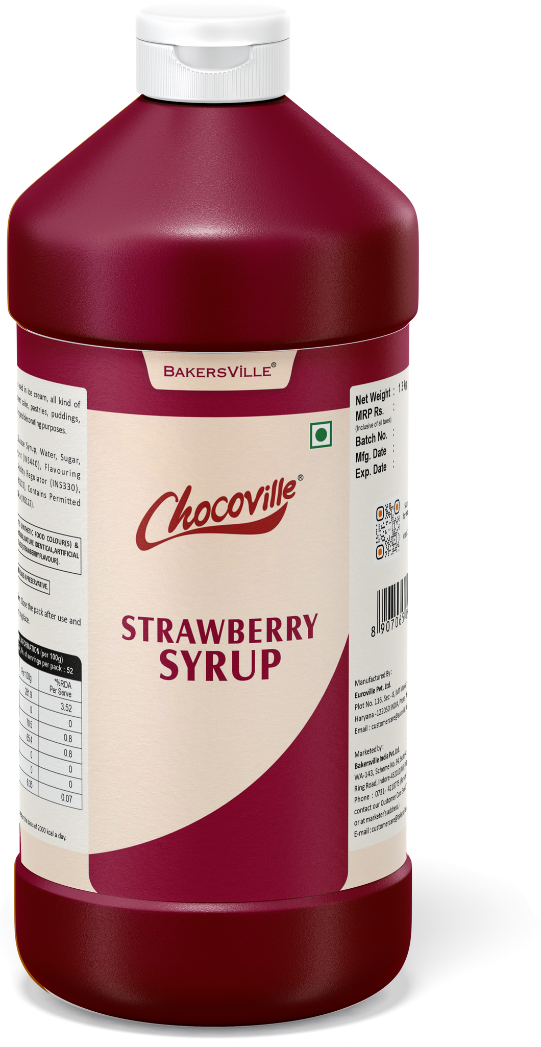 Chocoville Strawberry Syrup, 1.3Kg