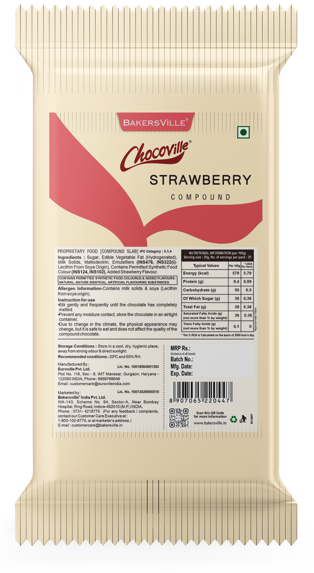 Chocoville Strawberry Compound Slab 500g
