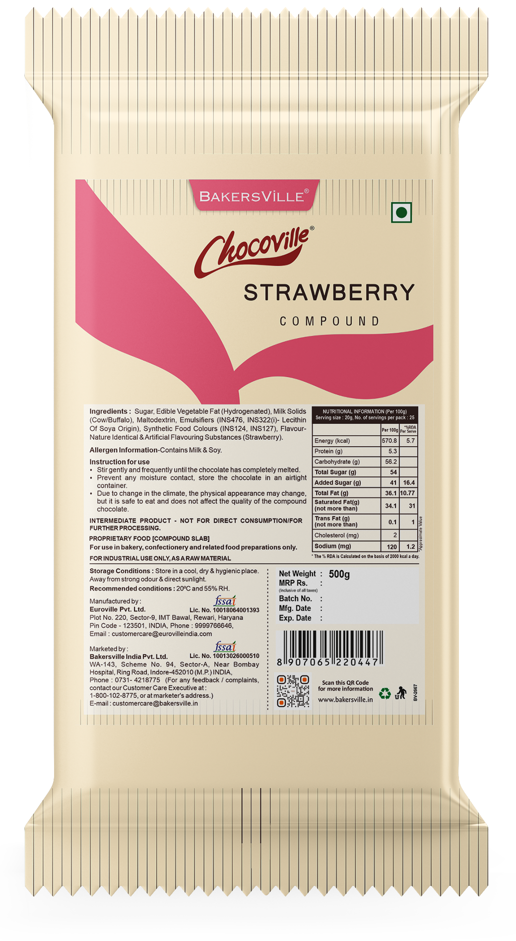 Chocoville Strawberry Compound Slab, 500g