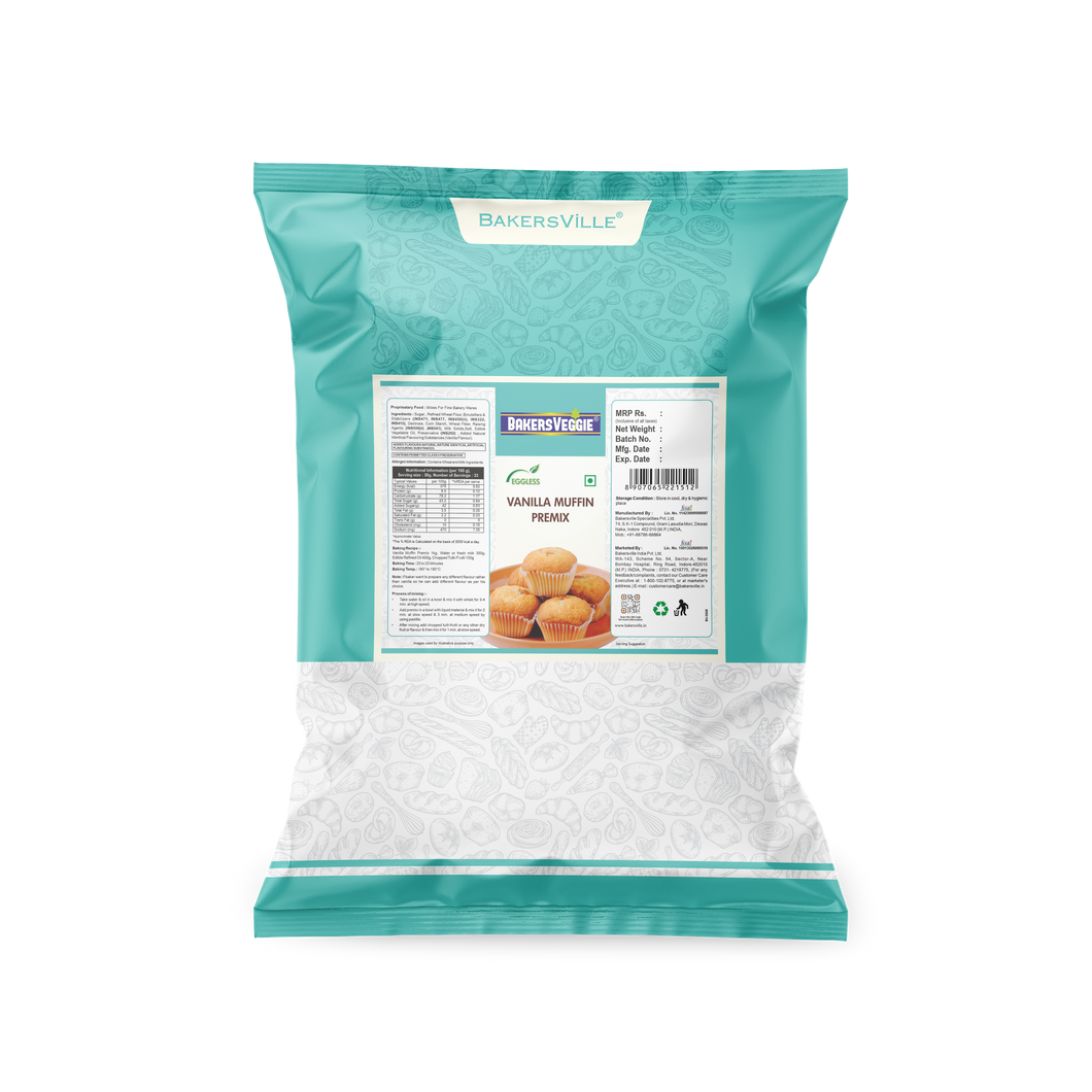 Bakersveggie  Eggless Vanilla Muffin Premix  1 Kg